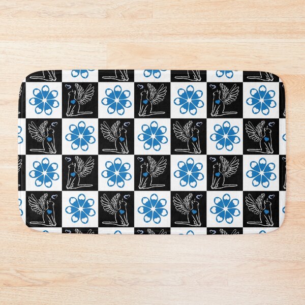 Item preview, Black & White Angel Catss & Love Tear Flowers on Checkered Background designed and sold by Digitalmyth's Designs.