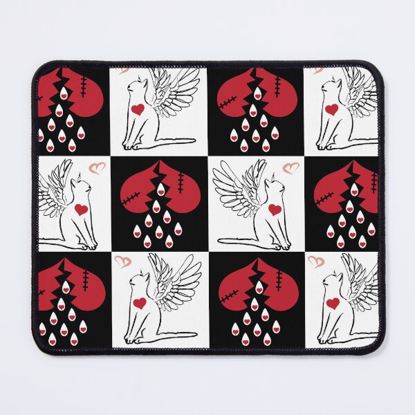 Item preview, Black & White Angel Cats & Broken Hearts on Checkered Background designed and sold by Digitalmyth's Designs.