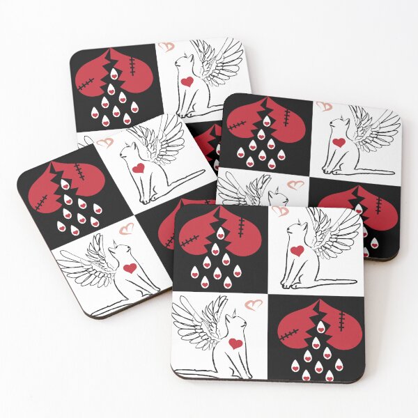 Item preview, Black & White Angel Cats & Broken Hearts on Checkered Background designed and sold by Digitalmyth's Designs.