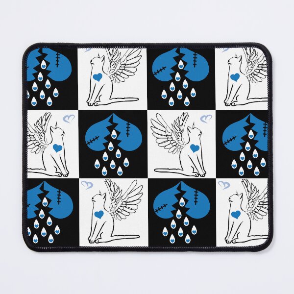 Item preview, Black & White Angel Cats & Broken Hearts on Checkered Background designed and sold by Digitalmyth's Designs.