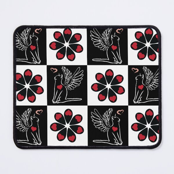 Item preview, Black & White Angel Catss & Love Tear Flowers on Checkered Background designed and sold by Digitalmyth's Designs.