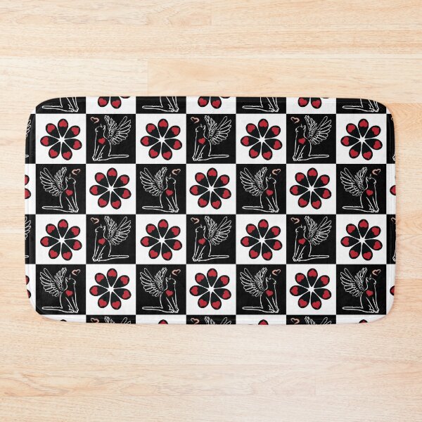 Item preview, Black & White Angel Catss & Love Tear Flowers on Checkered Background designed and sold by Digitalmyth's Designs.