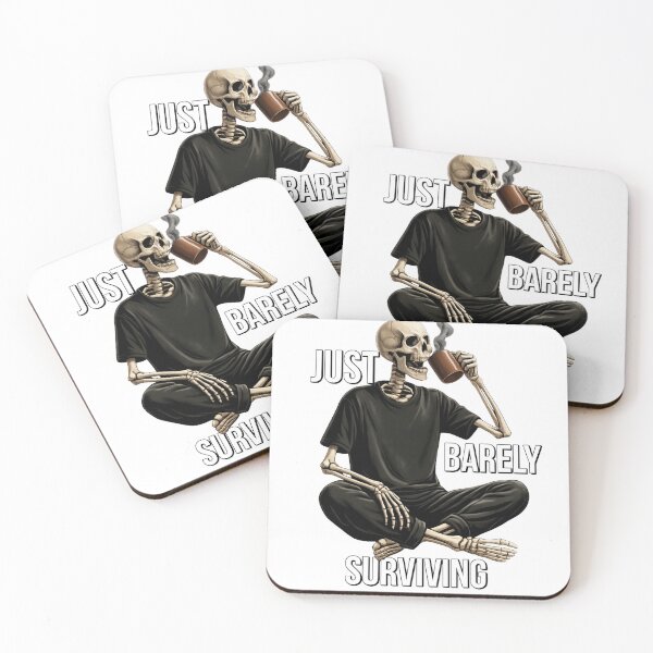 Item preview, Just Barely Surviving - Funny Skeleton Drinking Coffee Aesthetic designed and sold by DesignZeoxsyArt.