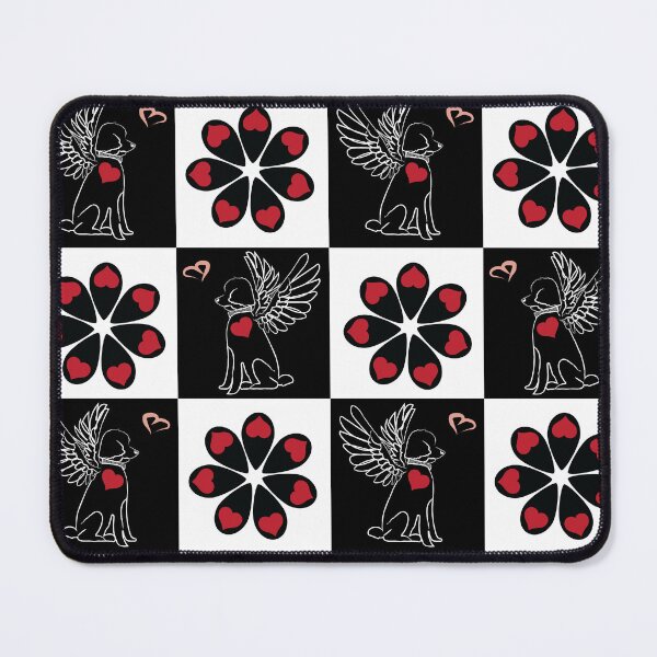Item preview, Black & White Angel Dogs & Love Tear Flowers on Checkered Background designed and sold by Digitalmyth's Designs.