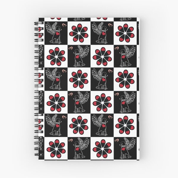 Item preview, Black & White Angel Dogs & Love Tear Flowers on Checkered Background designed and sold by Digitalmyth's Designs.