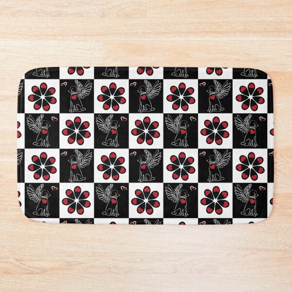 Item preview, Black & White Angel Dogs & Love Tear Flowers on Checkered Background designed and sold by Digitalmyth's Designs.
