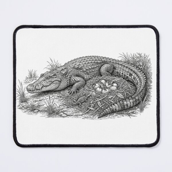 Item preview, Realistic high detail black and white crocodille with nest full of hatching eggs. designed and sold by Minimalisticaly.