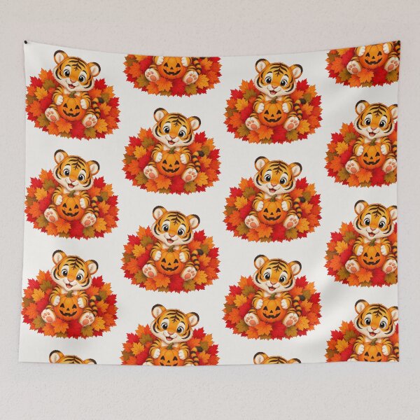 Item preview, Cute Halloween Tiger Pumpkin Autumn Leaves Fall designed and sold by Seculinator.