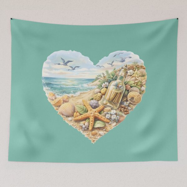 Item preview, Aesthetic Tropical Beach Sand and Sea Shell Heart Landscape Art⁠ designed and sold by Teenidesign .