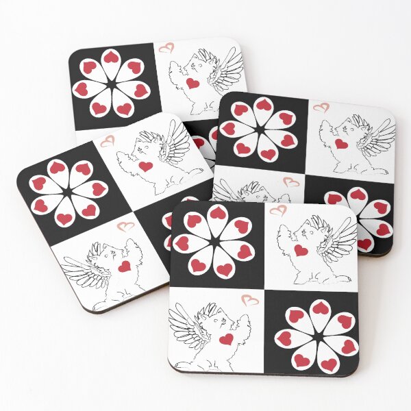 Item preview, Black & White Angel Dogs & Love Tear Flowers on Checkered Background designed and sold by Digitalmyth's Designs.