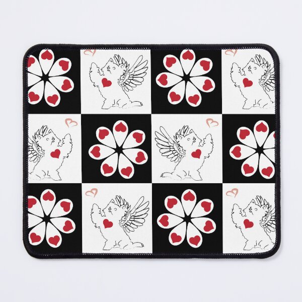 Item preview, Black & White Angel Dogs & Love Tear Flowers on Checkered Background designed and sold by Digitalmyth's Designs.