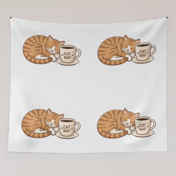 Item preview, Cat sleeping beside coffee cup designed and sold by kidoramagic.