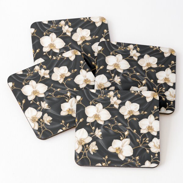 Item preview, Luxury White Orchid on Black Silk Pattern designed and sold by tamoora.