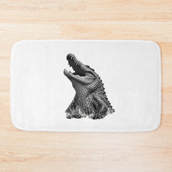 Aperçu de l'œuvre Crocodile réaliste en noir et blanc surgissant de l'eau créée et vendue par Minimalisticaly.