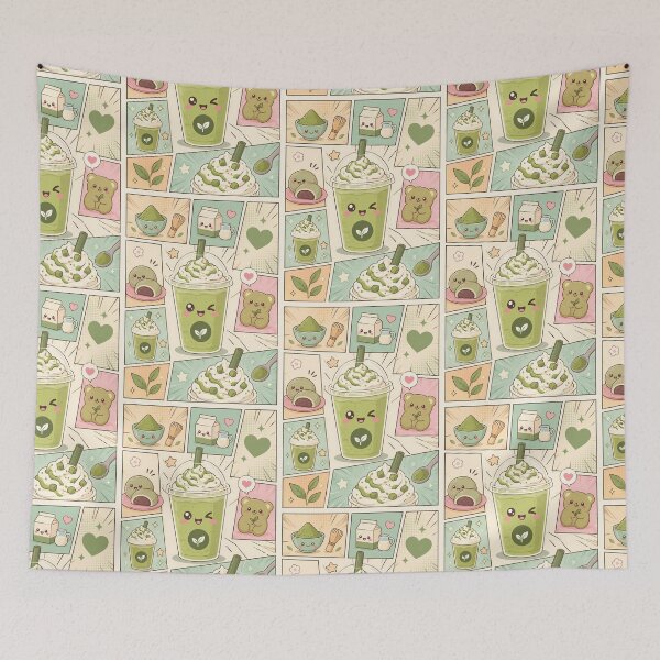 Item preview, Kawaii Matcha Frappe Pop Panels Cute Green Tea Design designed and sold by Gift Phrase Studio.