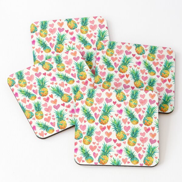 Item preview, Watercolor Pineapple Rainbow Hearts Pattern Colorful Tropical Print designed and sold by Patterns & Love .
