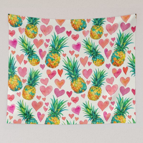 Item preview, Watercolor Pineapple Rainbow Hearts Pattern Colorful Tropical Print designed and sold by Patterns & Love .