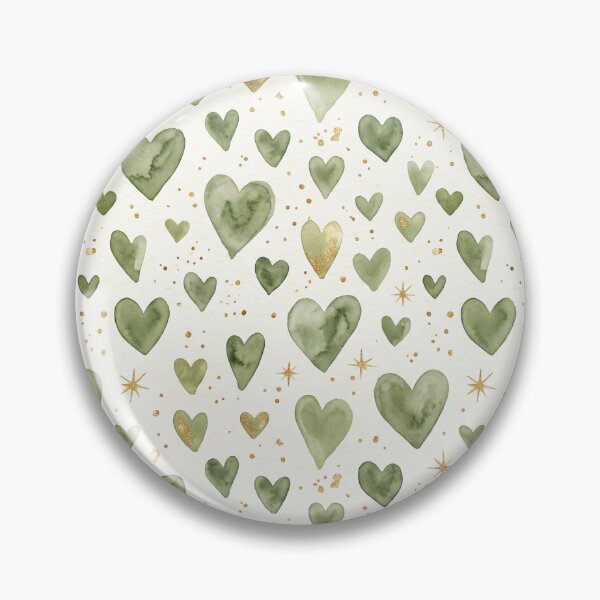 Item preview, Watercolor Sage Green Hearts Gold Sparkle Pattern Romantic Boho Print designed and sold by Patterns & Love .