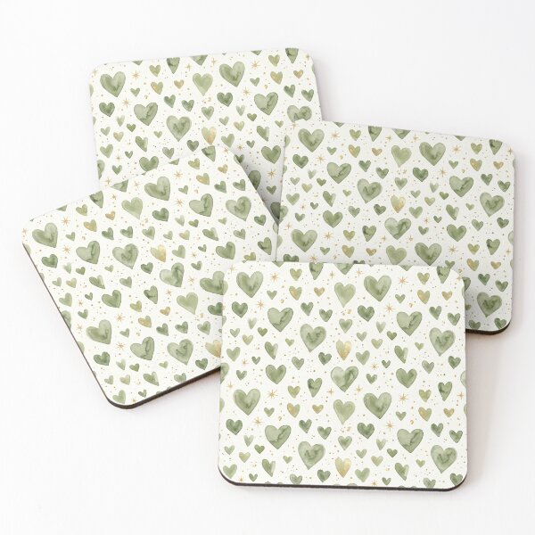 Item preview, Watercolor Sage Green Hearts Gold Sparkle Pattern Romantic Boho Print designed and sold by Patterns & Love .
