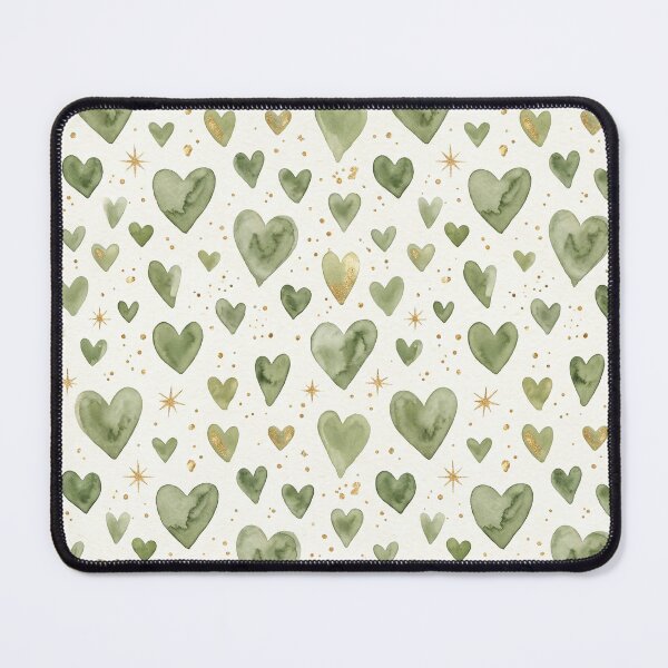Item preview, Watercolor Sage Green Hearts Gold Sparkle Pattern Romantic Boho Print designed and sold by Patterns & Love .