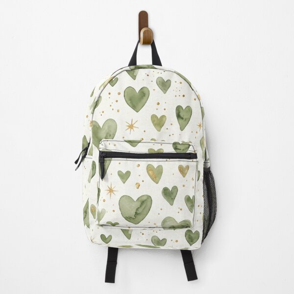 Item preview, Watercolor Sage Green Hearts Gold Sparkle Pattern Romantic Boho Print designed and sold by Patterns & Love .