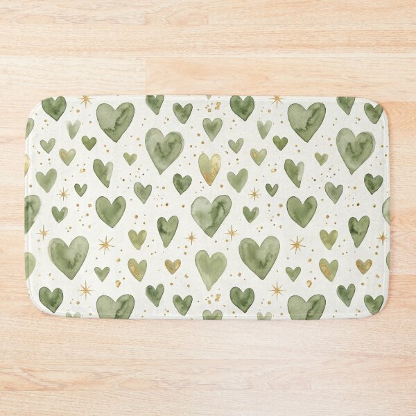 Item preview, Watercolor Sage Green Hearts Gold Sparkle Pattern Romantic Boho Print designed and sold by Patterns & Love .