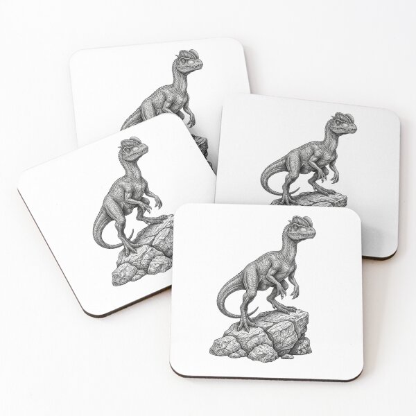 Item preview, Realistic minimalistic black and white dilophosaurus on rock designed and sold by Minimalisticaly.