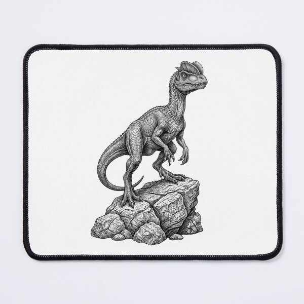 Item preview, Realistic minimalistic black and white dilophosaurus on rock designed and sold by Minimalisticaly.