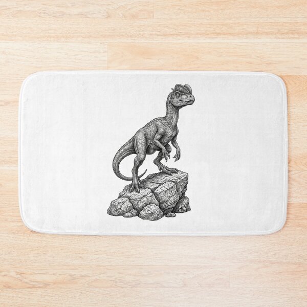 Item preview, Realistic minimalistic black and white dilophosaurus on rock designed and sold by Minimalisticaly.
