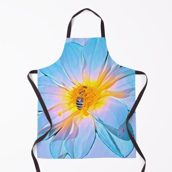 Item preview, Moody Electric Blue Dahlia Flower Painting with Honeybee designed and sold by BalkanBloom.
