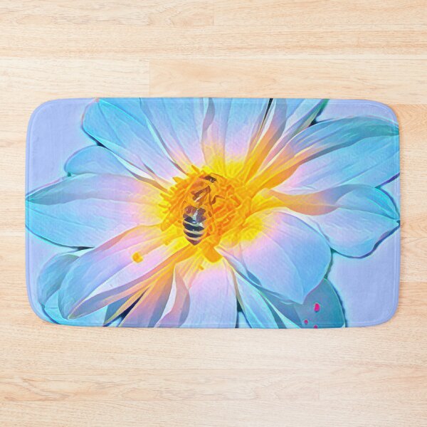 Item preview, Moody Electric Blue Dahlia Flower Painting with Honeybee designed and sold by BalkanBloom.