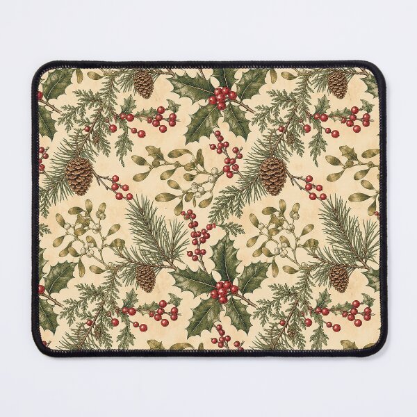 Item preview, Vintage Christmas Botanical Pattern – Pine Cones, Holly & Mistletoe Seamless Design designed and sold by Iras-Art-Corner.