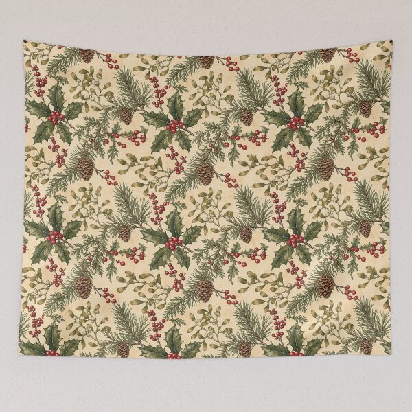 Item preview, Vintage Christmas Botanical Pattern – Pine Cones, Holly & Mistletoe Seamless Design designed and sold by Iras-Art-Corner.