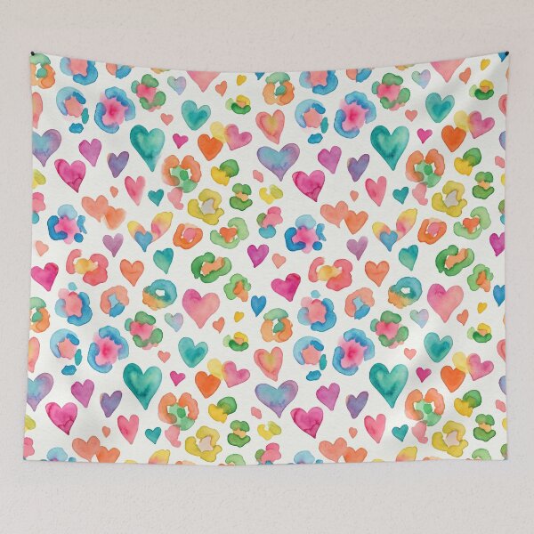 Item preview, Watercolor Leopard Print Hearts Colorful Pattern Boho Animal Print designed and sold by Patterns & Love .