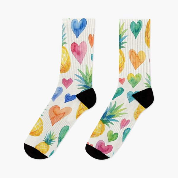 Item preview, Watercolor Pineapple Rainbow Hearts Pattern Colorful Tropical Print designed and sold by Patterns & Love .