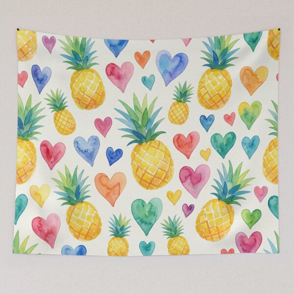 Item preview, Watercolor Pineapple Rainbow Hearts Pattern Colorful Tropical Print designed and sold by Patterns & Love .