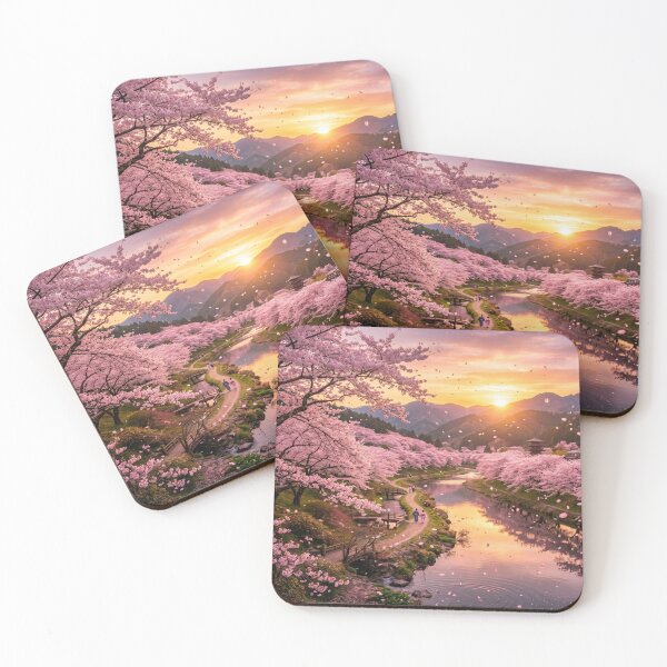 Item preview, Cherry Blossom Valley at Golden Sunset – Peaceful Sakura Paradise designed and sold by Quiet life.