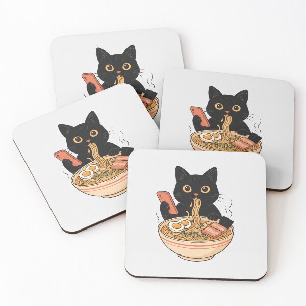 Item preview, Cute Black Cat Eating Ramen Noodles  designed and sold by Enea Kelo.