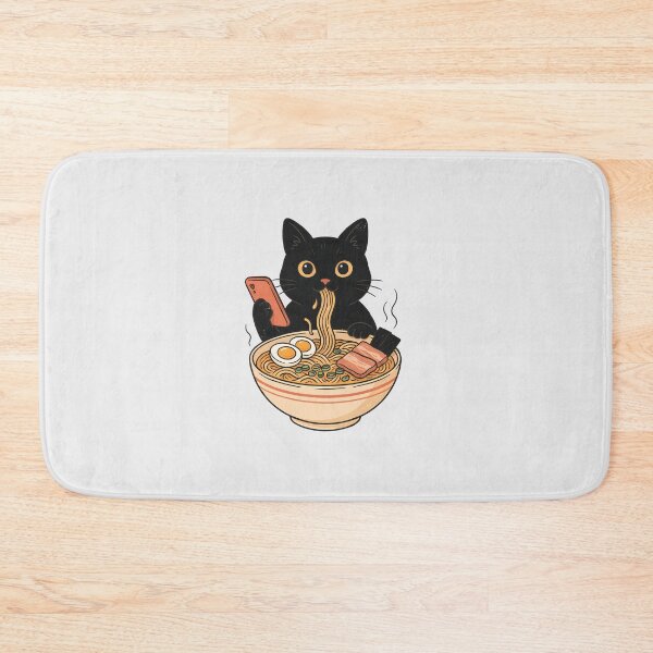 Item preview, Cute Black Cat Eating Ramen Noodles  designed and sold by Enea Kelo.