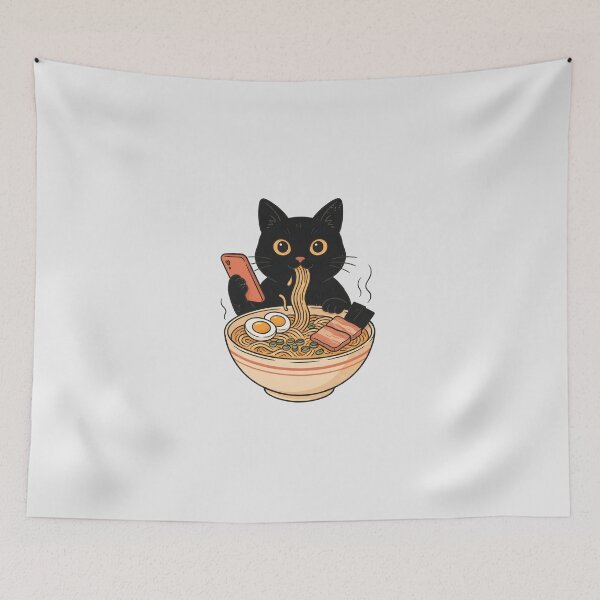 Item preview, Cute Black Cat Eating Ramen Noodles  designed and sold by Enea Kelo.