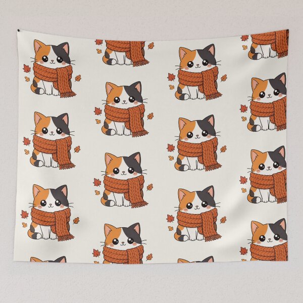 Item preview, Cute Calico Cat Autumn Scarf Fall Vibes designed and sold by Seculinator.