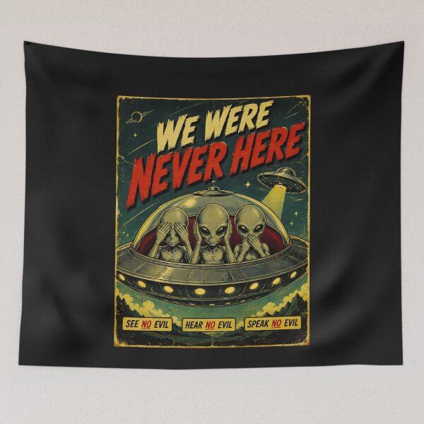 Item preview, Retro Sci Fi UFO Three Wise Aliens Poster designed and sold by Genius Geek.