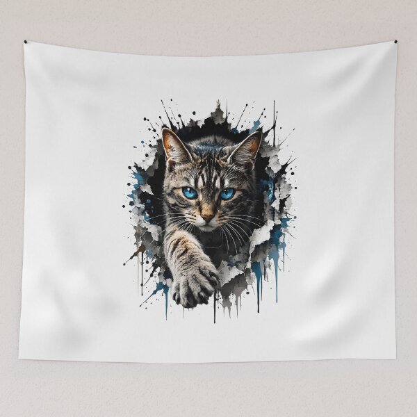 Item preview, Blue Eyed Cat Breaking Through Wall designed and sold by ArcadiaSilence.