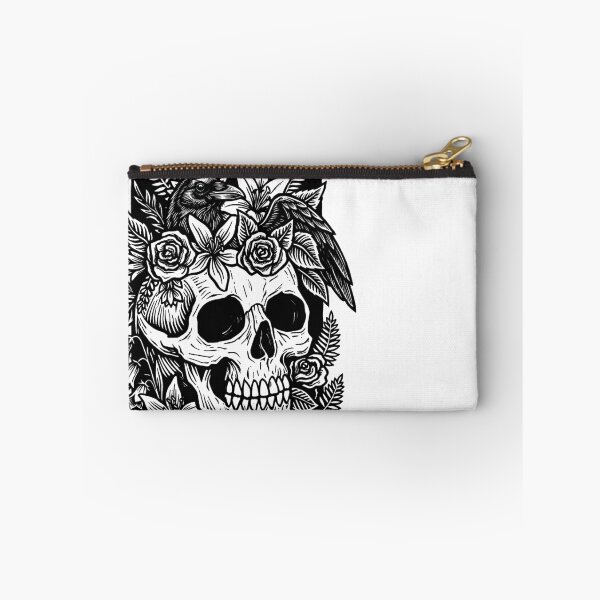 Item preview, Gothic Floral Skull and Raven Linocut Art-Black designed and sold by Alan Javier Cordoba Espinosa.