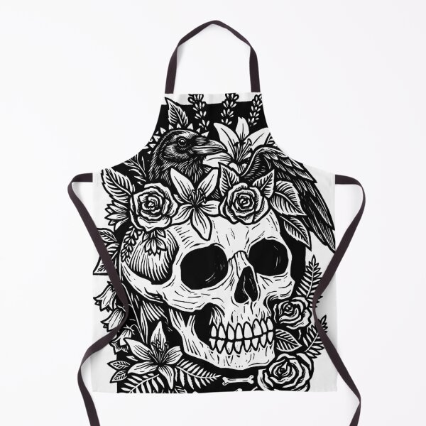 Item preview, Gothic Floral Skull and Raven Linocut Art-Black designed and sold by Alan Javier Cordoba Espinosa.