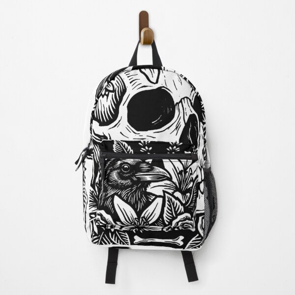 Item preview, Gothic Floral Skull and Raven Linocut Art-Black designed and sold by Alan Javier Cordoba Espinosa.