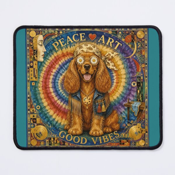 Item preview, Cocker Spaniel Art Dog Tie Dye Hippie | Peace Art Good Vibes | Gustav Klimt Salvador Dali Style designed and sold by Natalia-Vlad.
