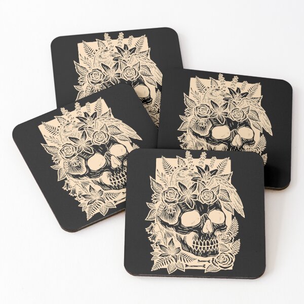 Item preview, Gothic Floral Skull and Raven Linocut Art-White designed and sold by Alan Javier Cordoba Espinosa.