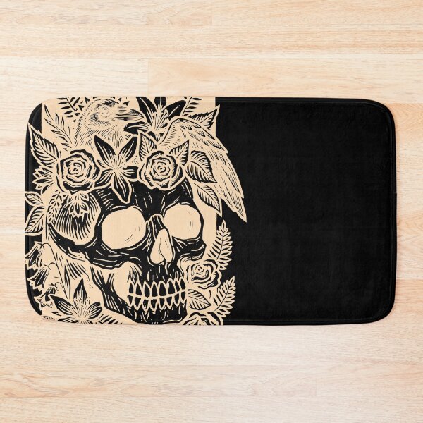 Item preview, Gothic Floral Skull and Raven Linocut Art-White designed and sold by Alan Javier Cordoba Espinosa.