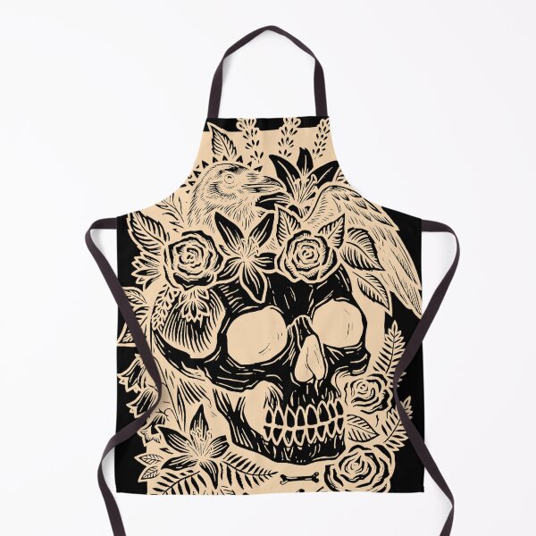 Item preview, Gothic Floral Skull and Raven Linocut Art-White designed and sold by Alan Javier Cordoba Espinosa.